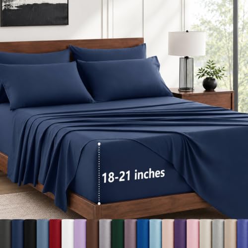 Image of CozyLux 6-Piece King Size Sheet Set, Fits 18-21 Inch Mattresses, Oeko-TEX