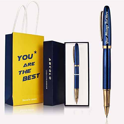 Pluma estilográfica personalizada - Pluma estilográfica de lujo - con estuche para bolígrafos, 2 cartuchos de tinta negra extra, grabado su nombre en el bolígrafo Regalo para cualquier ocasión