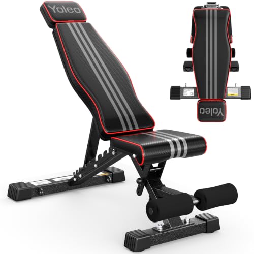 Yoleo Adjustable Weight Bench, 827LB Foldable Workout Bench with Extended Head/Neck Protection/Spine...
