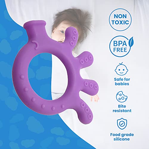 Image of Gadgetime USA Silicone Finger Teether Toy - Handheld Teething Relief for Girls & Boys - Chew Toy - Stimulating & Soft Soothing Chew Toys - BPA Free (Purple)