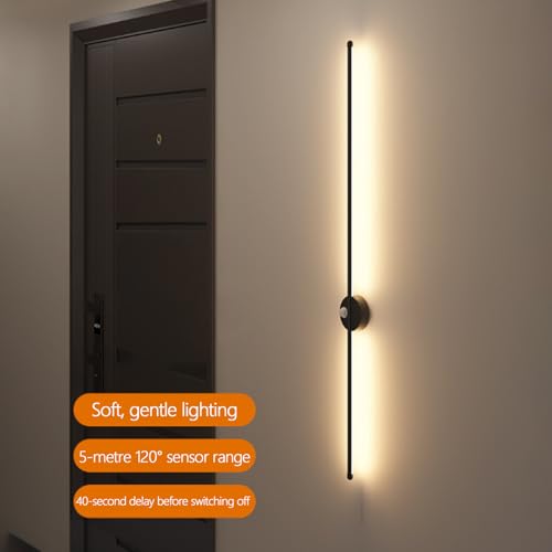 Lámpara de pared recargable USB con sensor de movimiento aplique LED largo de aluminio negro 5