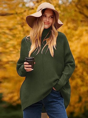 Image of ANRABESS Womens Casual Fall Sweater Turtleneck High Neck Batwing Sleeve Oversized Sweater Dress