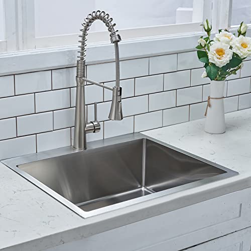 Image of SHACO 18x18 Inch Drop In Bar Sink,18 Inch Small Kitchen Sink,Stainless Steel 16 Gauge Single Bowl Outdoor Laundry Prep RV Sink with Strainer Drain, Brushed Nickel