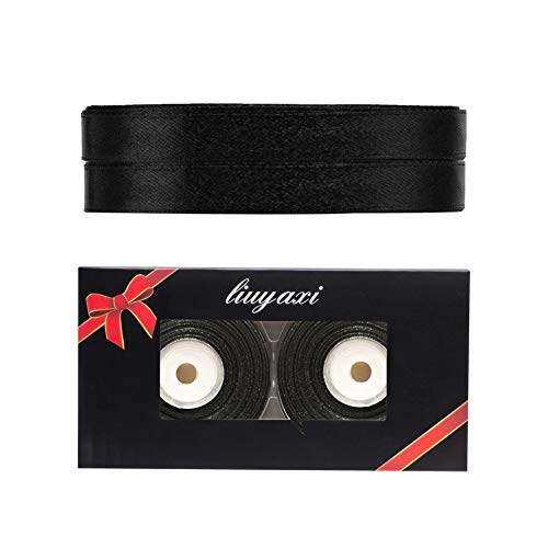 Image of Solid Color Double Faced Black Satin Ribbon 1 /2 inch X 50 Yards, Ribbons Perfect for Crafts, Wedding Decor, Bow Making, Sewing, Gift Package Wrapping and More