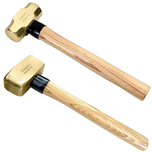 WEDO 2 Piezas Juego de Maza con mango de madera,1350g+1350g,Martillo de trineo de latón,Herramienta de mano,resistente a la corrosión,Adecuado Para la Construcción y la Albañilería