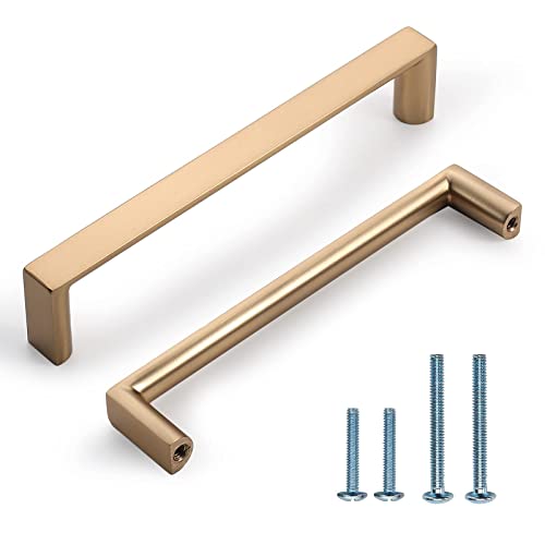 Image of 6 Pack 5 Inch(128mm) Cabinet Pulls Square Champagne Bronze Kitchen Cabinet Handles Kitchen Cabinet Hardware Gold Drawer Pulls for Dresser Cupboard Wardrobe