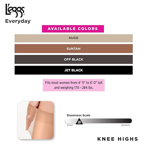 L'eggs Everyday Knee-Highs, Sheer Toe Plus, 100% Nylon, One Size2
