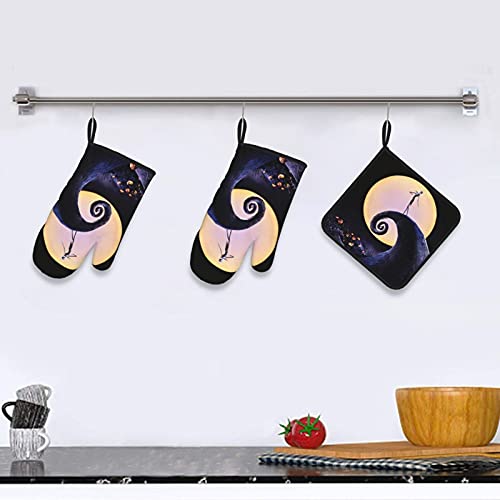 Christmas Oven Mitts And Potholders Bbq Gloves,Non-Slip Heat Resistant Kitchen Oven Mitts And Pot Holders For Cooking Baking Grilling (3-Piece Set) #TOP5