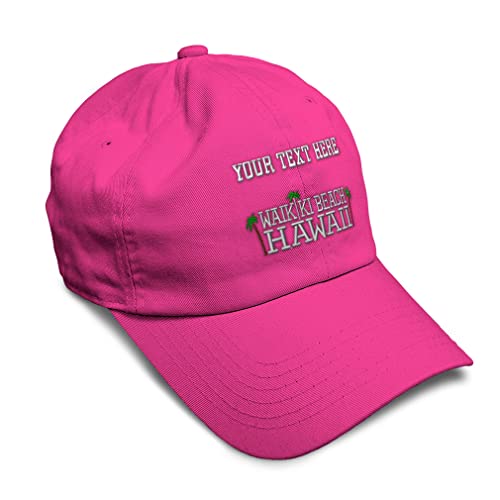 Custom Soft Baseball Cap Waikiki Beach Hawaii Embroidery State Map Names Vacation Twill Cotton Country Dad Hats for Men & Women Hot Pink Personalized Text Here