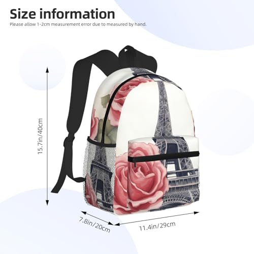 Mochila cómoda de rosas Torre Eiffel para evitar dolor de espalda en viajes 4