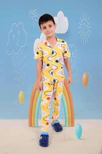 Image of 3BROS Unisex Pure Cotton Short Sleeve Kids Night Dress for Boys & Girls Nightwear /Sleepsuit /Sleepwear /Loungewear Night Suit for Boys and Girls Top and Pyjama Combo Set | JB20HS6031-Parent