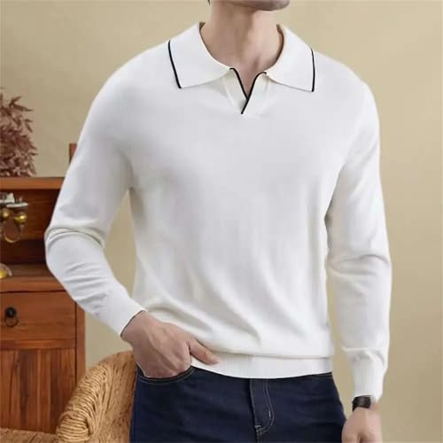Mens Solid Simple Pull Sweater Turn-Down Collar Knitted Sweater Casual Social Pullover3