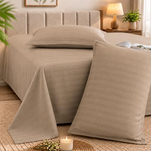 Image of Cortina Cloud Cotton King Size Bedsheet with 2 Pillow Covers | Super Soft, Breathable & Skin-Friendly Bedsheet for Double Bed King Size with Solid Design | (270x250 cm) (Brown, King)