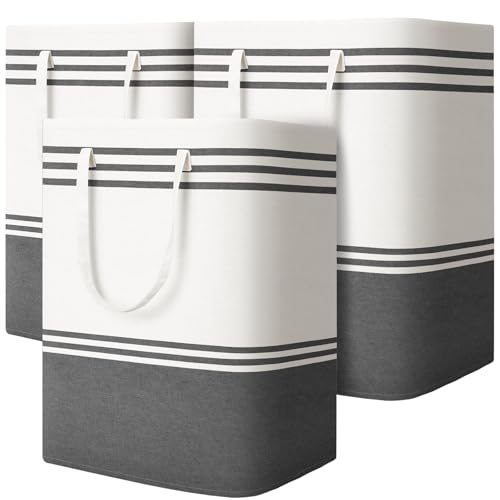 3 Pack Large Laundry Baskets, Laundry Hampers, Freestanding Waterproof Collapsible Clothes Bag with Extended & Reinforced Handles - Clothes Basket for Dorm, Bathroom, Home (100L)