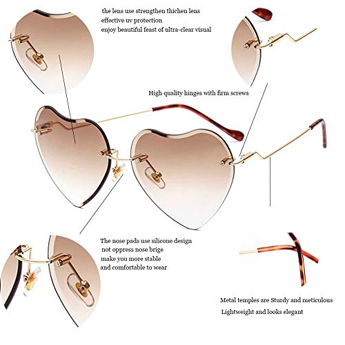 Dollger Heart Sunglasses for women Rimless Thin Metal Frame Heart shaped Sun glasses UV4004