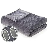 Pure Enrichment PureRelief Radiance Deluxe Heated Blanket with Luxurious Micromink Velvet, 10 Heat Settings with Dual Zones, Auto Shut-Off, Machine Washable - Super Soft Queen Size Electric Blanket