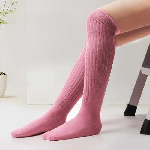 Image of DRESHOW Slouch Socks for Women Chunky Scrunch Knee High Sock Cotton Neon Leg Warmers Extra Long Knit Slouchy Socks Size 5-11