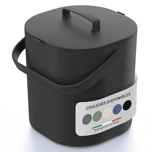 PTMS® Poubelle Compost Cuisine 6L - Seau à Compost avec Couvercle à accrocher et Grille intérieure - Lavable au Lave-Vaisselle & Anti-Odeur - Composteur Cuisine au Design Moderne