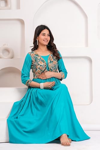 Image of Dhruvi Women's Rayon Anarkali Maternity Dress & Feeding Kurti with Zippers