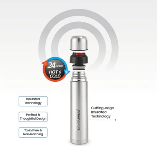 Image of SignoraWare Bullet Stainless Steel Vaccum Insulated ISI Certified Cola Bottle with Protective Cover | Airtight & Leakproof | Hot & Cold for Hours | Durable Flask for Outdoor Use (500ml | Steel)