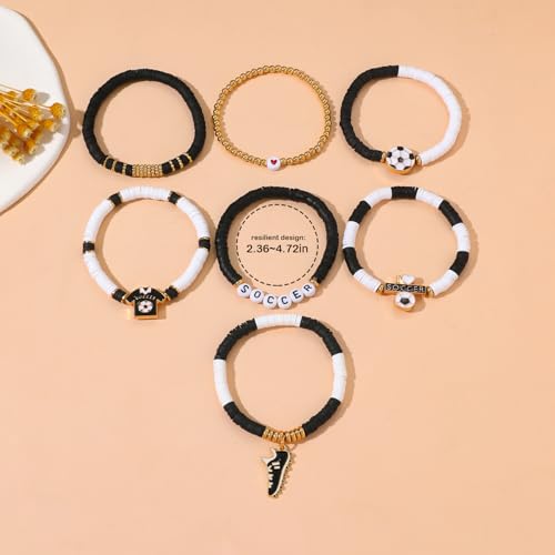 Joyline 7 Pack Stretch Beaded Soccer Bracelets, Stackable Game Day Sports Jewelry Accessories for Women Men Coaches Fans