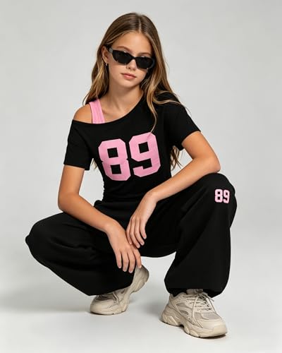 Image of Teen Girls Clothes Off the Shoulder Top and Wide Leg Pants Matching Outfit Set with Pockets Size 7-16
