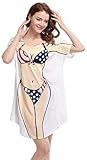 Women's Bikini Print Funny T Shirt,Short Sleeve Loose Swimwear Cover Up,Cute Baggy Fun Wear Dress,US Flag Bikini, Medium