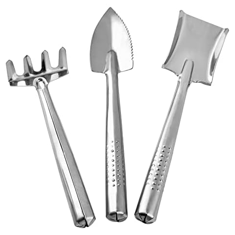 3 Pieces Mini Succulent Plant Tool Set Stainless Steel Small Shovel Rake Spade Gardening Kit Lightweight Hand Trowel Transplant Trowel Hand Rake for Cactus Herbs Indoor Miniature Plants Cover
