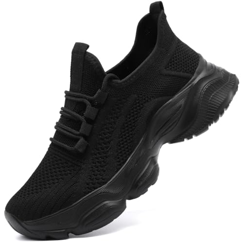 Black Sneakers for Women Tennis Running Shoes Chunky Platform Size 6.5