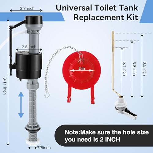 Saillong 6 Set Universal Toilet Tank Replacement Kit, Include Fill Valve, 2 Inch Low Flow Rubber Flapper, Side Mount Toilet Flush Brass Handle, Adjustable, Quiet, Easy Install Repair Kit by Saillong - Image 8