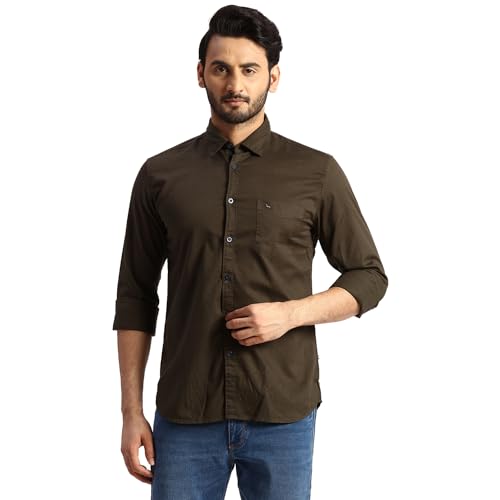 Image of Parx Men's Pure Cotton Solid Pattern Slim Fit Semi Cutaway Collar Full Sleeve Casual Shirt