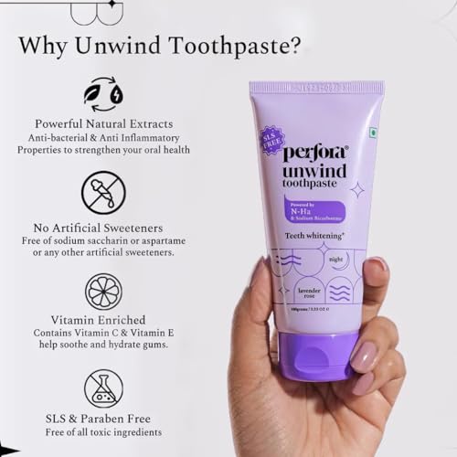 Image of Perfora Morning & Night Routine Care Pack: Awake & Unwind Toothpaste For Active Freshness, Alcohol Free Lemon Mint Mouthwash, 100% Pure Copper Tongue Cleaner & Pack of 2 Toothbrushes (Laveder & OG Black)