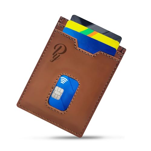 Pinelly-RFID Blocking Card Holder for Men, Ethical leather, Minimalist Design, Card Holder, Slim Wallet, (Brown, Measures: 2.95 x 3.93 x 0.43 inches)