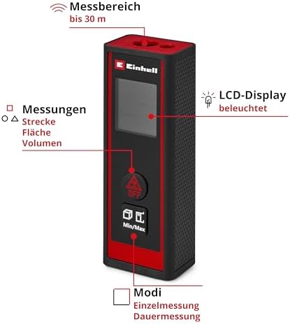 Bild 1 - Einhell Laser Entfernungsmesser TC-LD 30 R (30 m max. Messbereich, Messmodi Distanz, Fläche, Volumen, Dauermessung, LCD-Display, Abschaltautomatik, ohne Batterien)