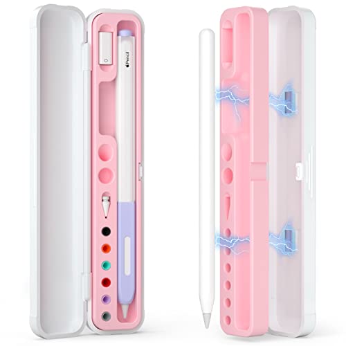 Image of Magnetic Carrying Case Compatible with Apple Pencil 2nd Generation and 1st Gen Pencil and Samsung Galaxy S-Pen Series, Pencil case Consists of Hard PC Shell and Soft Silicone Inner (Pink)
