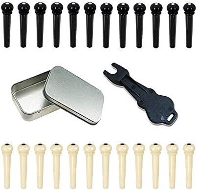 24pcs Acoustic Guitar Bridge Pins Pegs with 1pc Bridge Pin Puller Remover, Ivory & Black-Mudimu