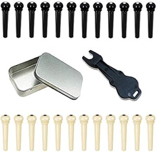 24pcs Acoustic Guitar Bridge Pins Pegs with 1pc Bridge Pin Puller Remover, Ivory & Black-Mudimu