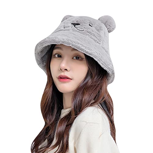 ANKOMINA Women Girls Fashion Faux Fur Bucket Cap Ladies Wide Brim Fluffy Winter Warm Fisherman Hat2