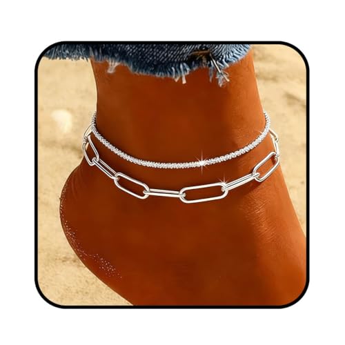 Image of Yalice 925 Sterling Silver Ankle Bracelets for Women Dainty 14K Gold Plated Anklets Set Shiny Waterproof Ankle Chain Cross Beach Foot Jewelry Gifts