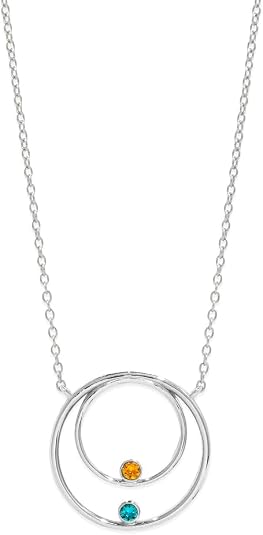 EVE'S ADDICTION Custom Women's Silver Mother and Family Birthstone Circle Necklace, 16" Chain - Family Necklace - Birthstone Necklace for Mom - Gift for Her - Gifts for Mom