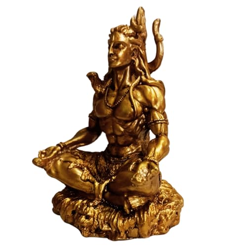 Image of Mahayogi Shiva Statue for Car Dashboard - 3.5 Inch Shiv Ji Idol | Golden Resin Showpiece for Home, Office, Pooja Room | Housewarming, Birthday