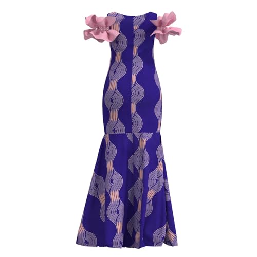 Image of iooiooi Womens Elegant Ankara Maxi Mermaid Dress Lace Decorated African Gowns