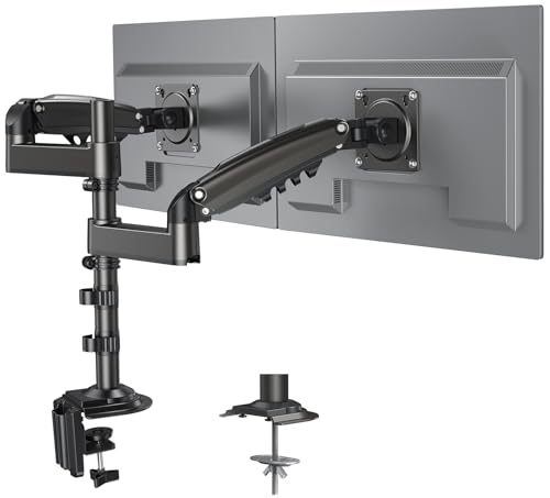 HUANUO Dual Monitor Arm for 13-32 inch Screens,Holds 19.8lb,Adjustable Monitor Stand with Clamp and Grommet Base,Vesa 75x75mm/100x100mm Compatibility (Black)