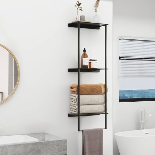 Towel Storage for Bathroom, 3 Tier Towel Rack with Shelf and Towel Bar, Wall Mounted Towel Racks for Bathroom Towel Storage and Organizer - Matte Black