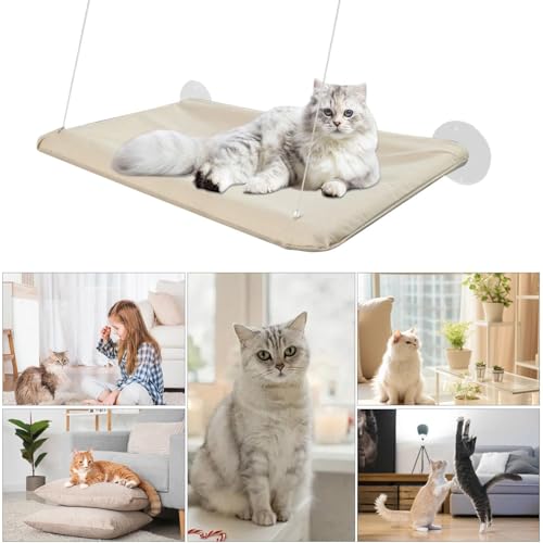 Katzen- Fensterbett- Katzen- Fensterstange | Katzenhängematte | robuste Fensterbank Kätzchen ruhen weiche Sitzstange | Kätzchen- Fensterbett | Fensterhängemattensitz mit 4 starken Saugnäpfen-7