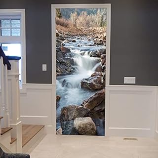 PSSR Autocollants de porte 3D Peintures murales de porte Décoller et coller Autocollants Pierre de rivièreMiroir Carreaux de miroir Décoration murale 95x215cm