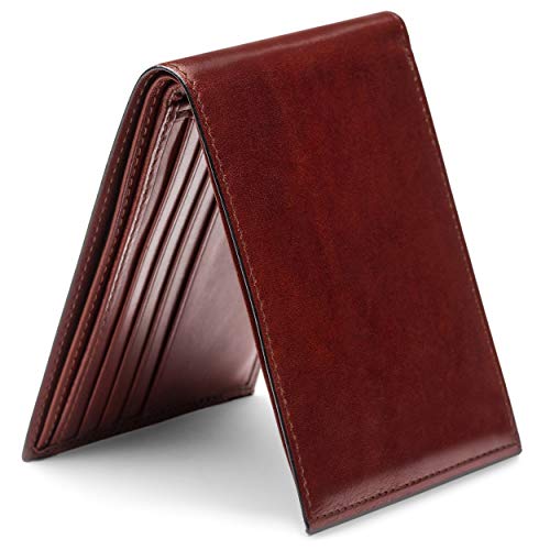 Bosca Men's Leather Wallet - RFID Security Lining - 8 Card Slots - Divided Currency Well - Full Grain Italian Leather with Glossy Finish - Dark Brown2