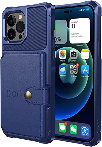 Étui iPhone 14 Plus bleu anti-choc : fini les écrans brisés grâce au portefeuille cuir