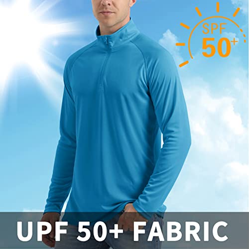 Crysully Men's 1/4 Zip Running Shirts Pullover Long Sleeve Summer Clothing Performance Active Shirts Blue Green #TOP3