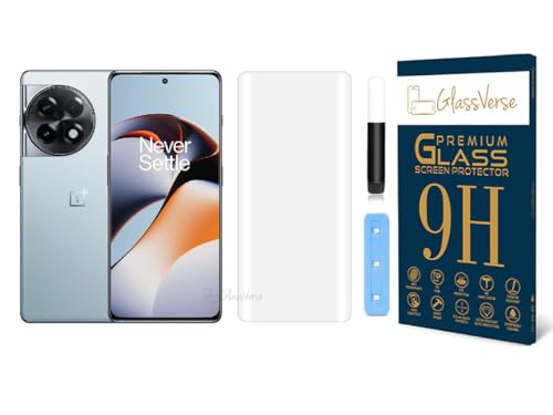 Image of GlassVerse Oneplus 11R UV Tempered Glass Screen Protector. Pack Of 1 | 3D Curved Edge | 9H Hardness | Full UV Glue with UV Light | Anti-Scratch | Case Friendly | HD Clear. (6.74 Inches)